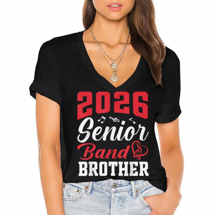 2026 Senior Band Brother Class Of 2026 Parent Graduation Women's Jersey Short Sleeve Deep V-Neck Tshirt				