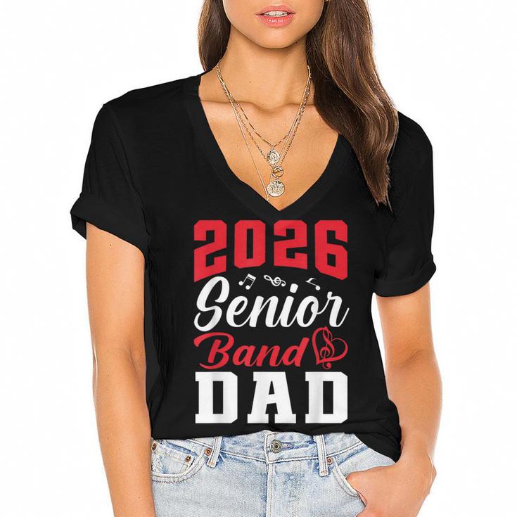 2026 Senior Band Dad Class Of 2026 Band Parent Graduation Women's Jersey Short Sleeve Deep V-Neck Tshirt				