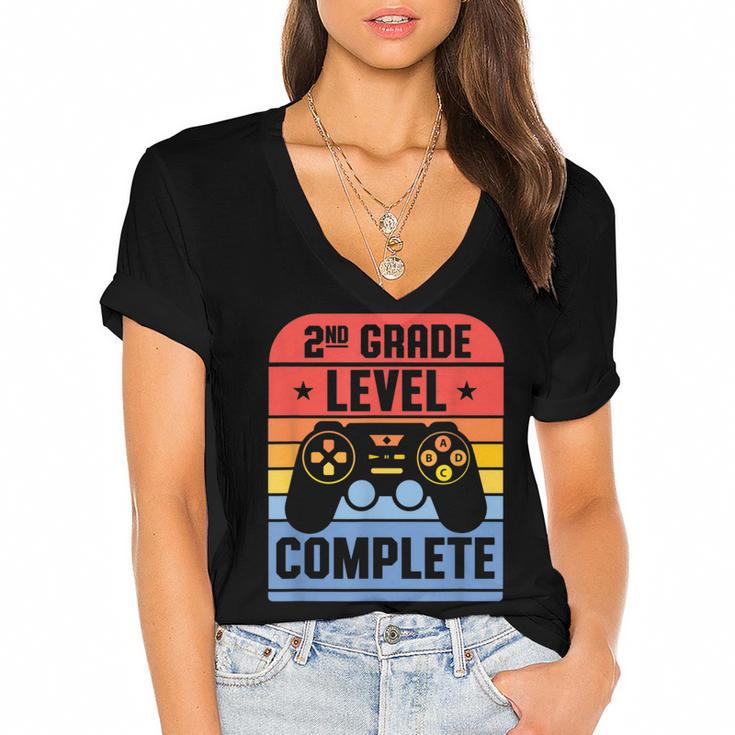 2nd Grade Level Complete Graduation Student Video Gamer Women's Jersey Short Sleeve Deep V-Neck Tshirt				