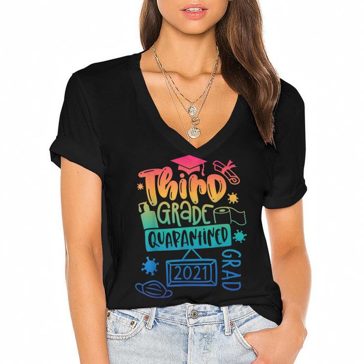 3rd Grade 2021 Graduate Quarantine Third Grade Graduation Women's Jersey Short Sleeve Deep V-Neck Tshirt				