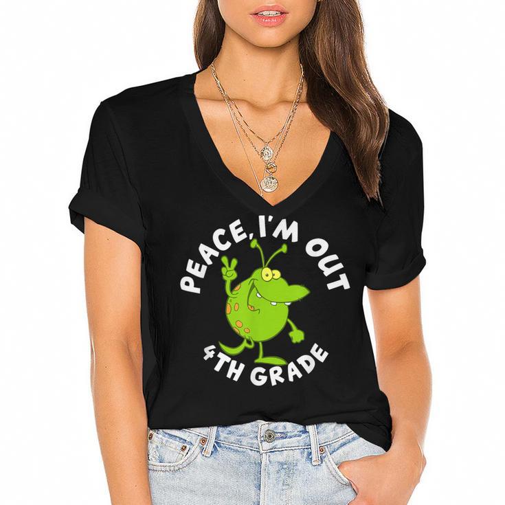 4th Grade Graduation Promotion Peace I'm Out Last Day Women's Jersey Short Sleeve Deep V-Neck Tshirt				