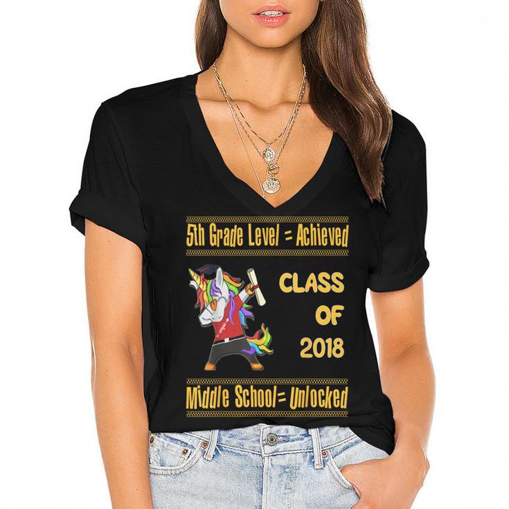 5th Grade Graduation Shirt Dabbing Unicorn Boys Class 2018 Women's Jersey Short Sleeve Deep V-Neck Tshirt