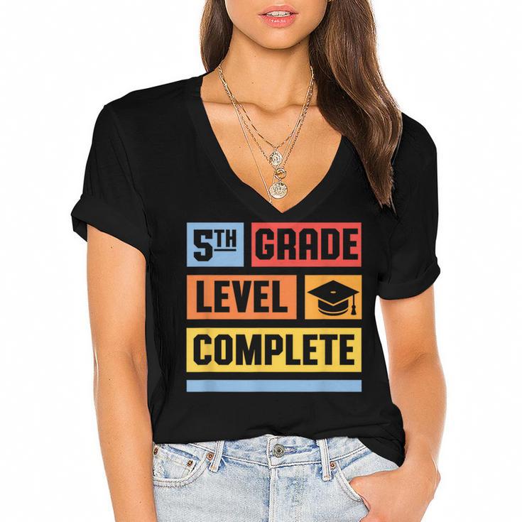 5th Grade Level Complete Shirt Graduation Last Day Of School Women's Jersey Short Sleeve Deep V-Neck Tshirt				