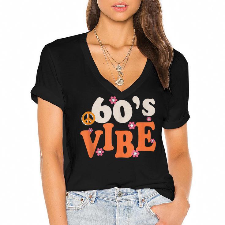 60's Vibe Retro Nostalgia Classic Mixtape Era 1960s Party Women's Jersey Short Sleeve Deep V-Neck Tshirt