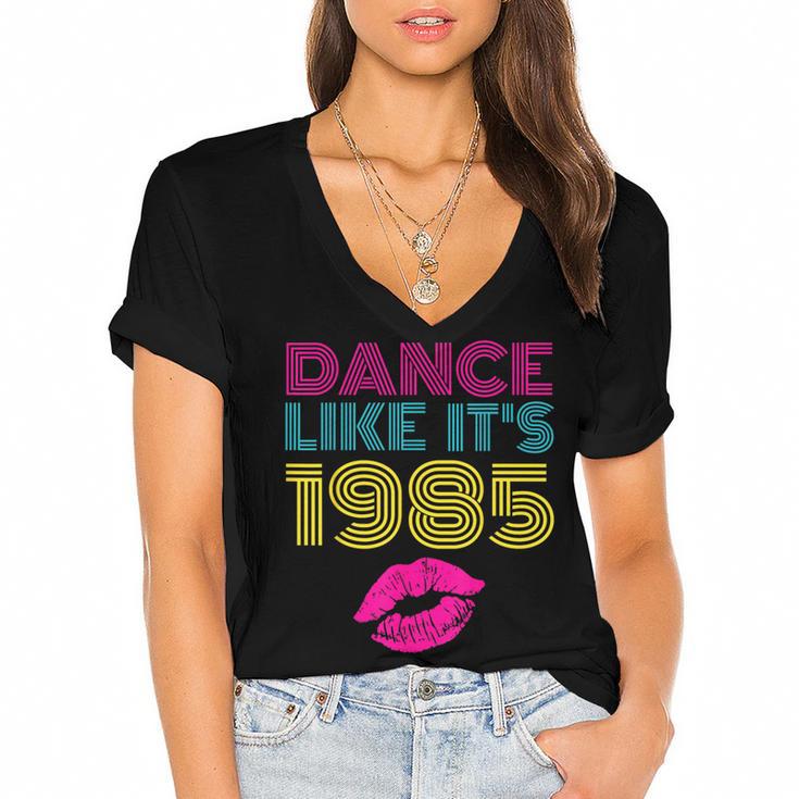 80s Outfit Women Nostalgia Eighties Party Women's Jersey Short Sleeve Deep V-Neck Tshirt				