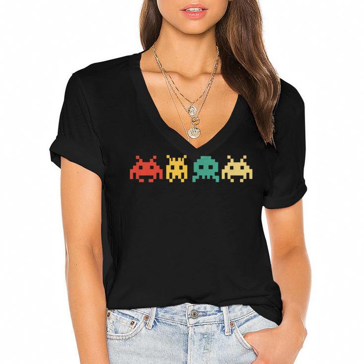 80s Video Game Vintage Nostalgia Retro Arcade Novelty Women's Jersey Short Sleeve Deep V-Neck Tshirt				