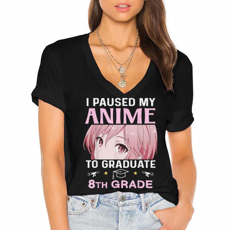 8th Grade Graduation Anime 2024 Graduate Middle School Girls Women's Jersey Short Sleeve Deep V-Neck Tshirt				