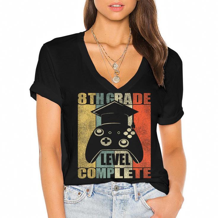 8th Grade Level Complete Gamer Class Of 2024 Graduation Women's Jersey Short Sleeve Deep V-Neck Tshirt				