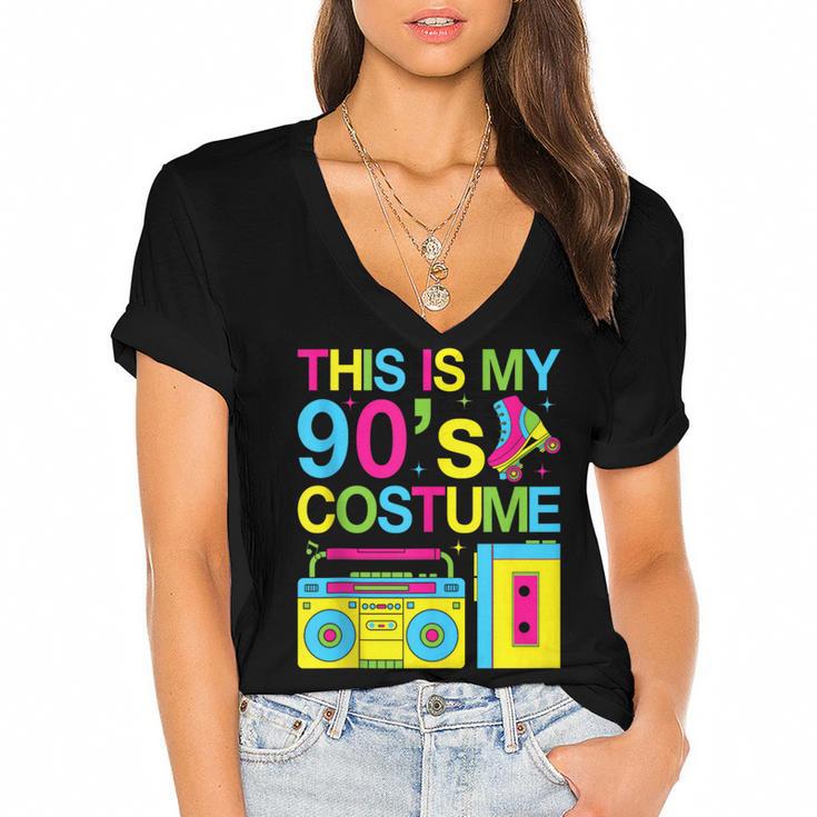 This Is My 90's Costume Retro 1990s Style Cassette Nostalgia Women's Jersey Short Sleeve Deep V-Neck Tshirt