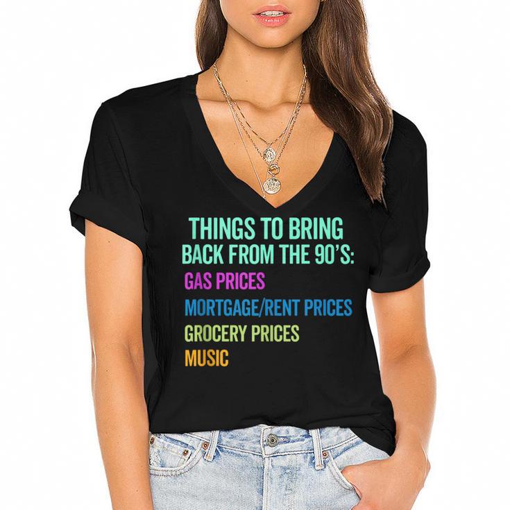 90's Lover Nineties 1990's Born Nostalgia Politics Women's Jersey Short Sleeve Deep V-Neck Tshirt