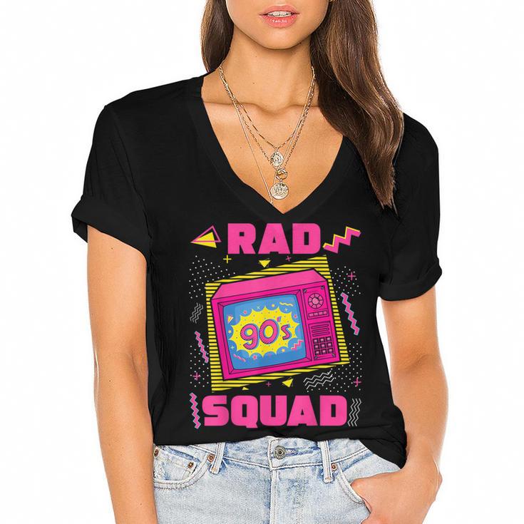 90s Rad Squad Retro Television 90s Aesthetic Nostalgia Women's Jersey Short Sleeve Deep V-Neck Tshirt				