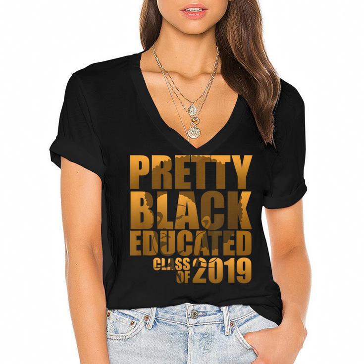 African American Girl Graduation Shirt Senior 2019 Women's Jersey Short Sleeve Deep V-Neck Tshirt				