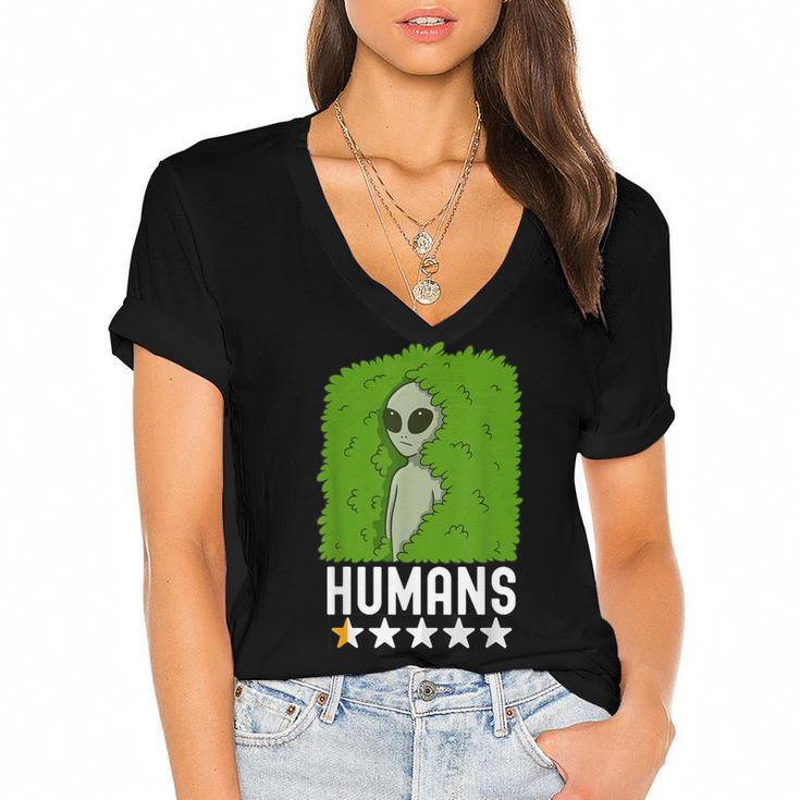 Alien Avoids Humans Sarcastic Introvert Humor Women's Jersey Short Sleeve Deep V-Neck Tshirt