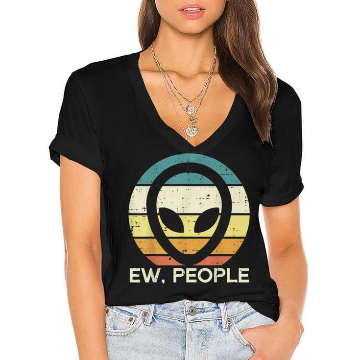 Alien Face Ew People Ufo Introvert Men Women Kids Teen Women's Jersey Short Sleeve Deep V-Neck Tshirt