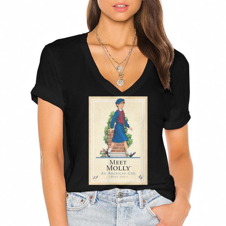 American Girl Meet Molly Book Cover Women's Jersey Short Sleeve Deep V-Neck Tshirt				