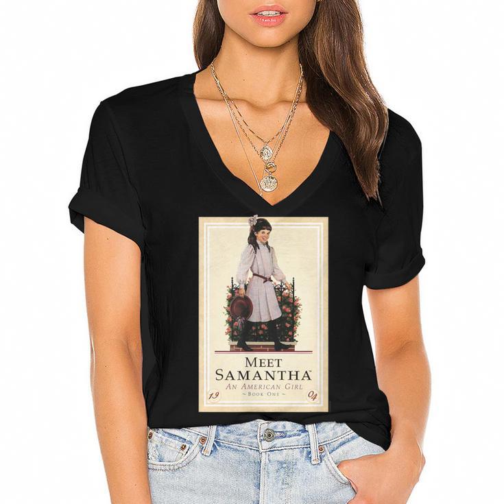 American Girl Meet Samantha Book Cover Women's Jersey Short Sleeve Deep V-Neck Tshirt				
