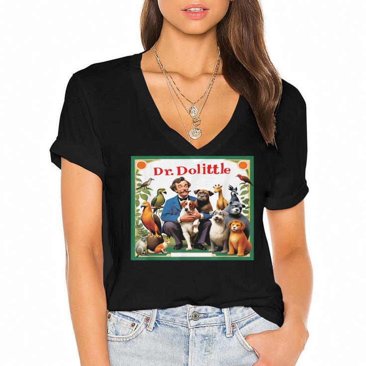 Animal Doctor & Communicator Dr Dolittle Children's Book Cover Women's Jersey Short Sleeve Deep V-Neck Tshirt				