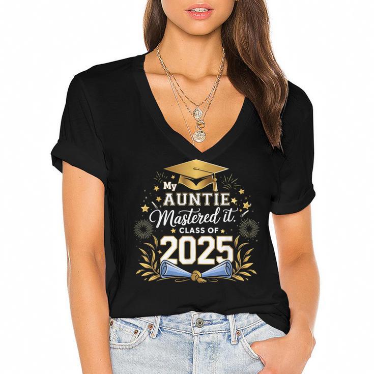 My Auntie Mastered It Class Of 2025 Masters Graduation Women's Jersey Short Sleeve Deep V-Neck Tshirt				