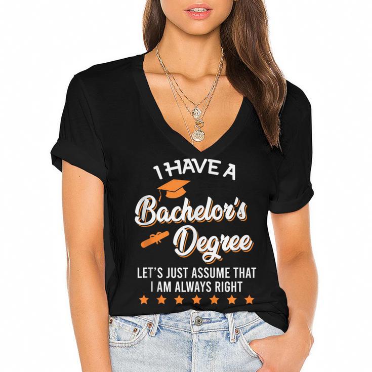Bachelor Graduation 2026 Always Right Bachelor Degree Women's Jersey Short Sleeve Deep V-Neck Tshirt				