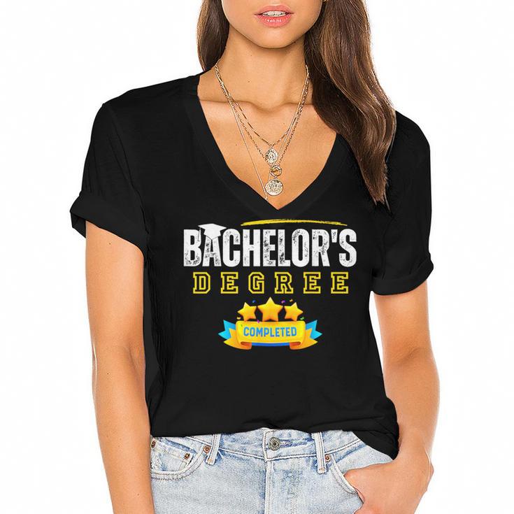 Bachelors Degree Graduation Senior Celebration Grad Party Women's Jersey Short Sleeve Deep V-Neck Tshirt				