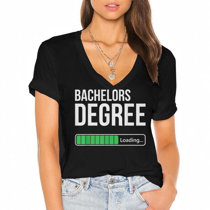 Bachelors Degree Loading College Student Graduation Women's Jersey Short Sleeve Deep V-Neck Tshirt				