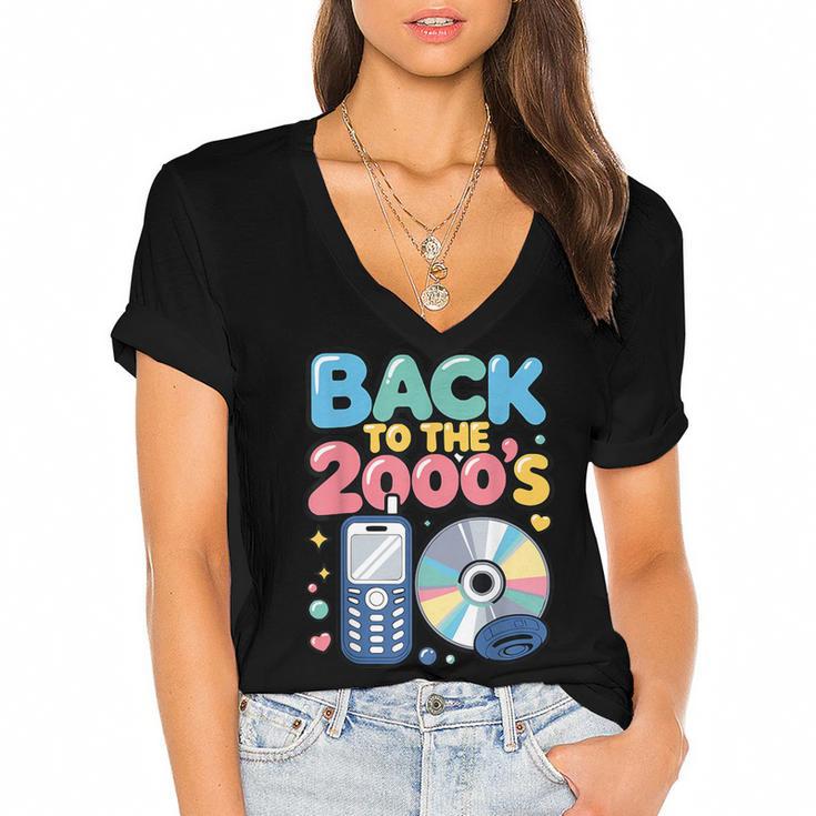 Back To The 2000s Retro Nostalgia Women's Jersey Short Sleeve Deep V-Neck Tshirt				