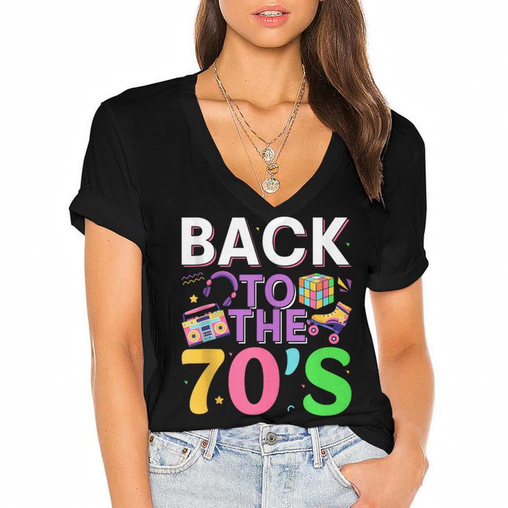 Back To The 70's Mixtape Era Nostalgia Retro 1970 70's Style Women's Jersey Short Sleeve Deep V-Neck Tshirt