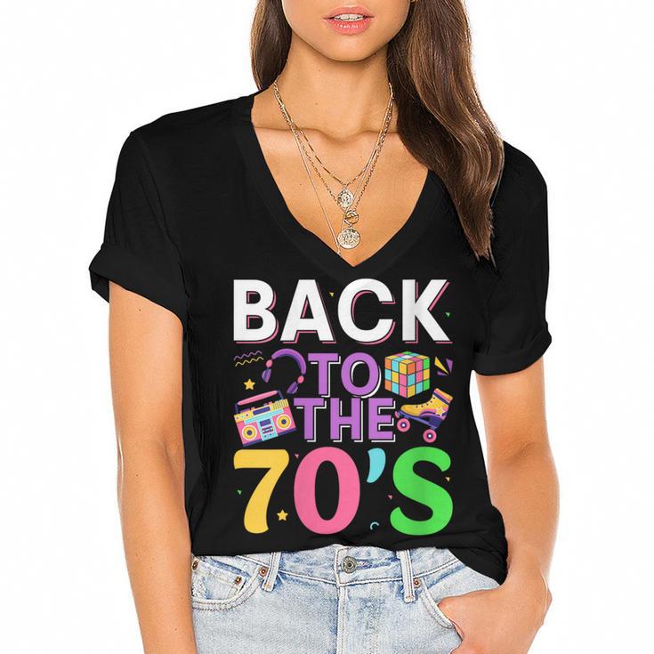 Back To The 70's Mixtape Era Nostalgia Retro 1970 70's Style Women's Jersey Short Sleeve Deep V-Neck Tshirt