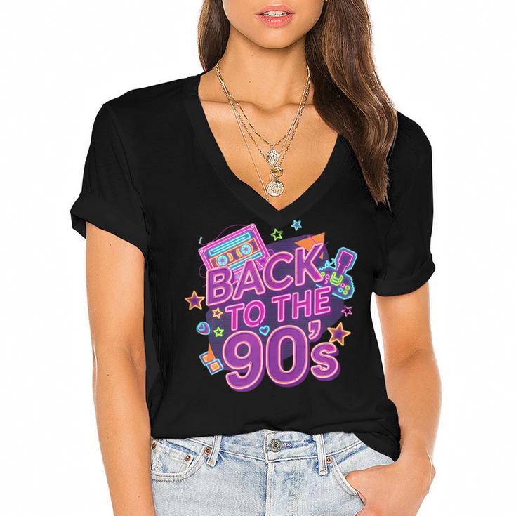 Back To The 90s Retro Nostalgia Women's Jersey Short Sleeve Deep V-Neck Tshirt