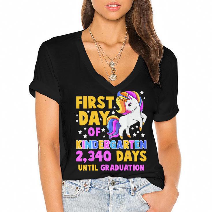 Back To School First Day Of Kindergarten Graduation Unicorn Women's Jersey Short Sleeve Deep V-Neck Tshirt				
