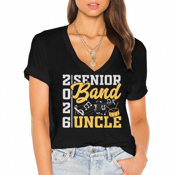 Band Senior Uncle Class Of 2026 Graduation Graduate Women's Jersey Short Sleeve Deep V-Neck Tshirt				