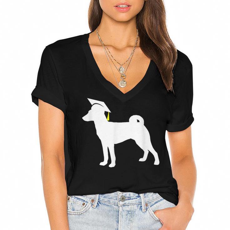 Basenji Graduation Dog Graduate Women's Jersey Short Sleeve Deep V-Neck Tshirt				