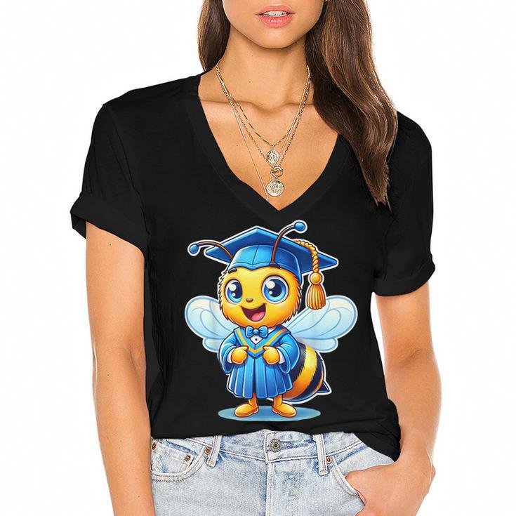 Bee Graduation Cute Kindergarten Elementary High School Women's Jersey Short Sleeve Deep V-Neck Tshirt				