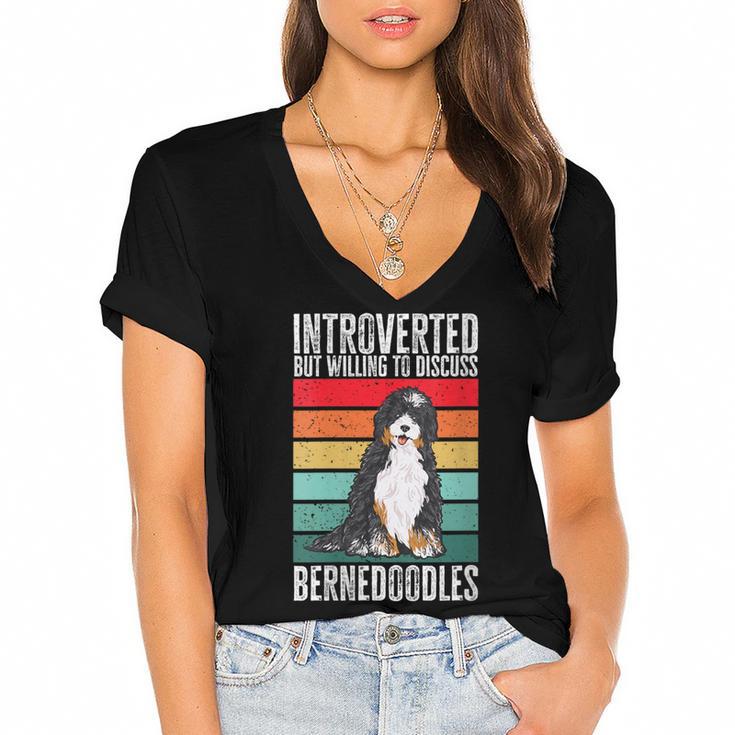 Bernedoodle Dog Introvert Bernedoodle Women's Jersey Short Sleeve Deep V-Neck Tshirt Bernedoodle Dog Introvert Bernedoodle Women's Jersey Short Sleeve Deep V-Neck Tshirt