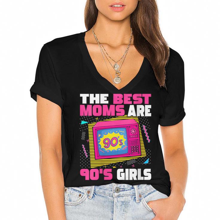 The Best Moms Are 90s Girls 90s Aesthetic Mom Nostalgia Women's Jersey Short Sleeve Deep V-Neck Tshirt