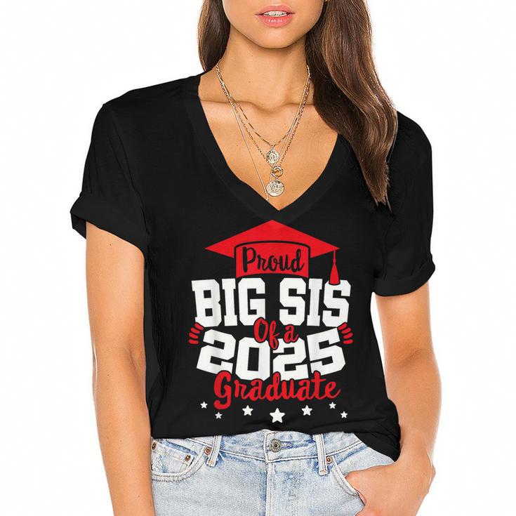 Big Sis Of a 2025 Graduate Class Senior Graduation Grad 25 Women's Jersey Short Sleeve Deep V-Neck Tshirt				