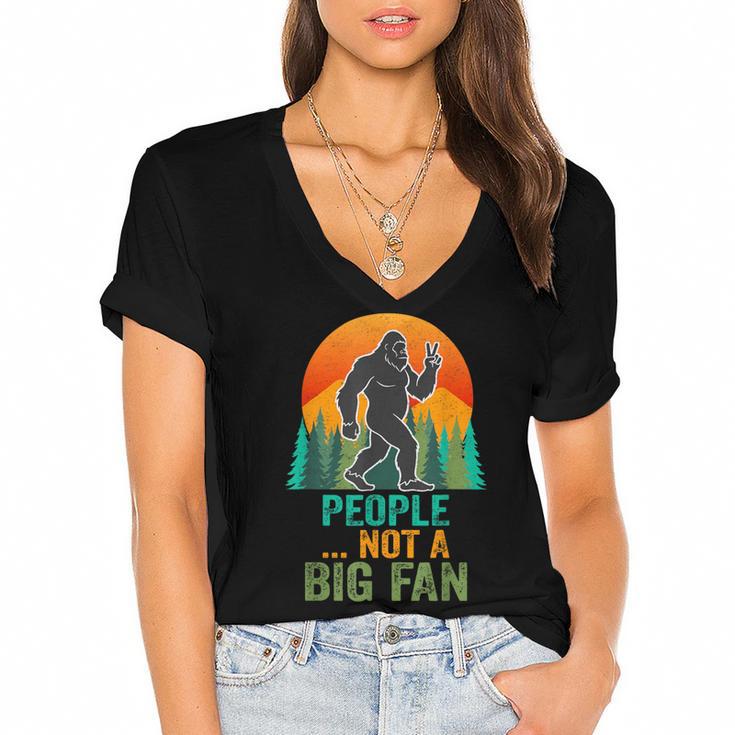 Bigfoot Introvert People Not A Big Fan Retro Sasquatch Women's Jersey Short Sleeve Deep V-Neck Tshirt