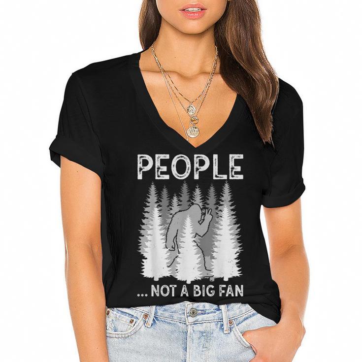 Bigfoot People Not a Big Fan Sasquatch Introvert Women's Jersey Short Sleeve Deep V-Neck Tshirt				