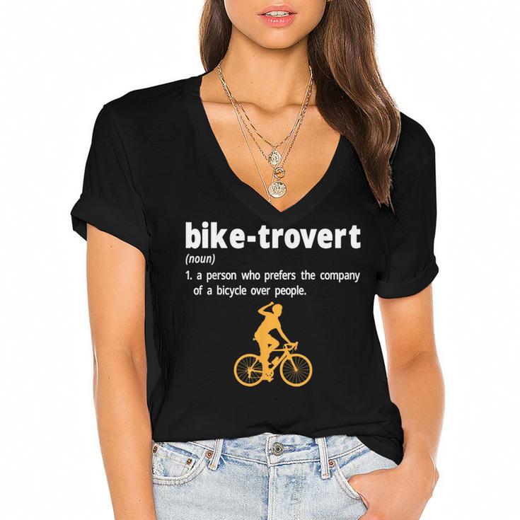 Bike-Trovert Bicycle Humor Definition Introvert Women's Jersey Short Sleeve Deep V-Neck Tshirt