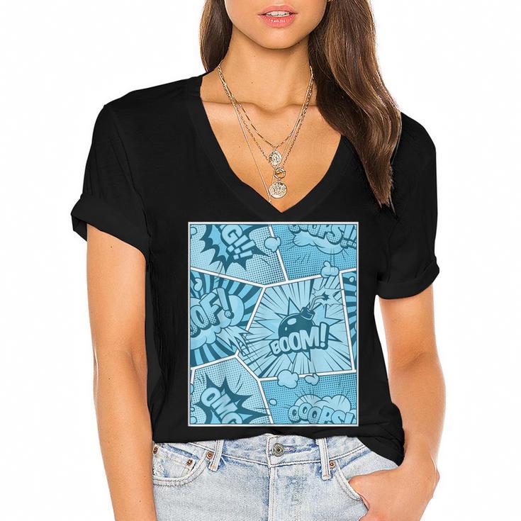 Blue Comic Book Blue Graphic Women's Jersey Short Sleeve Deep V-Neck Tshirt