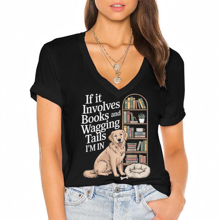 Book And Dog Lover Bookworm Reader Book Lover Women's Jersey Short Sleeve Deep V-Neck Tshirt