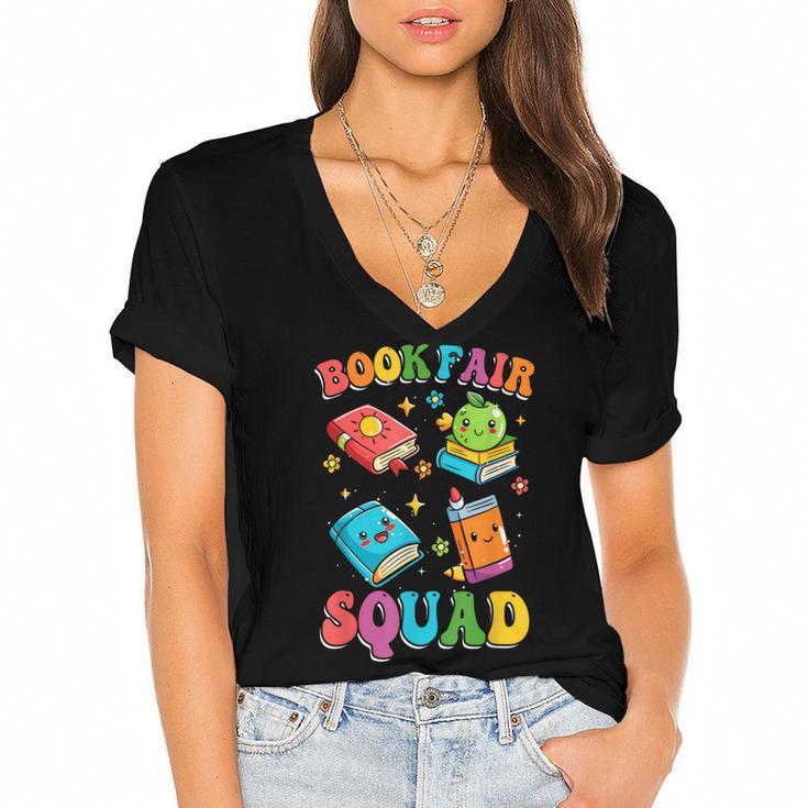 Book Fair Squad Women's Jersey Short Sleeve Deep V-Neck Tshirt				