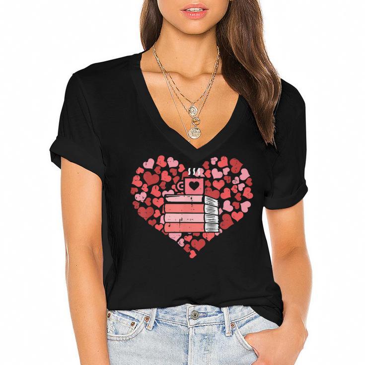 Book Heart Cute Read Book Reading Librarian Across America Women's Jersey Short Sleeve Deep V-Neck Tshirt