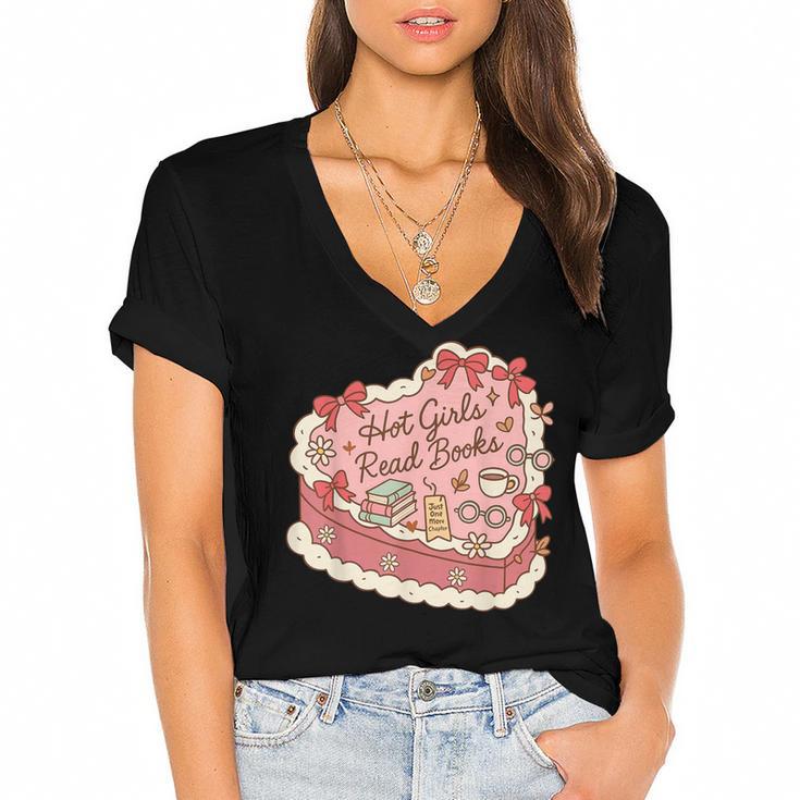 Book Lover Hot Girls Read Books Tee Women's Jersey Short Sleeve Deep V-Neck Tshirt