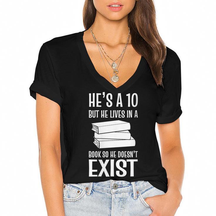Book Lover Quotes Book Enthusiast Women's Jersey Short Sleeve Deep V-Neck Tshirt				