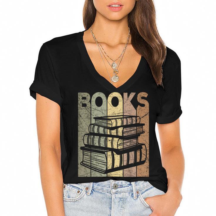 Book Reader Vintage Bookworm Retro Book Lover Women's Jersey Short Sleeve Deep V-Neck Tshirt				