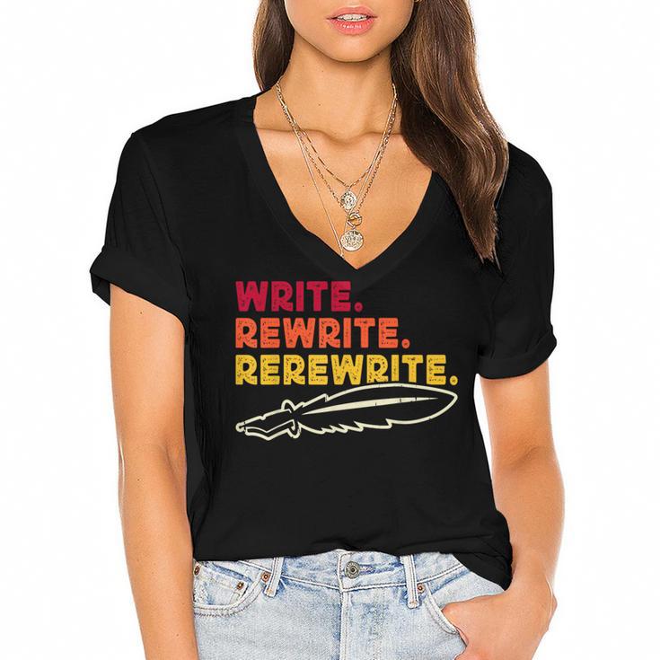Book Writer Quote Author Journalist Rewrite Novelist Women's Jersey Short Sleeve Deep V-Neck Tshirt				