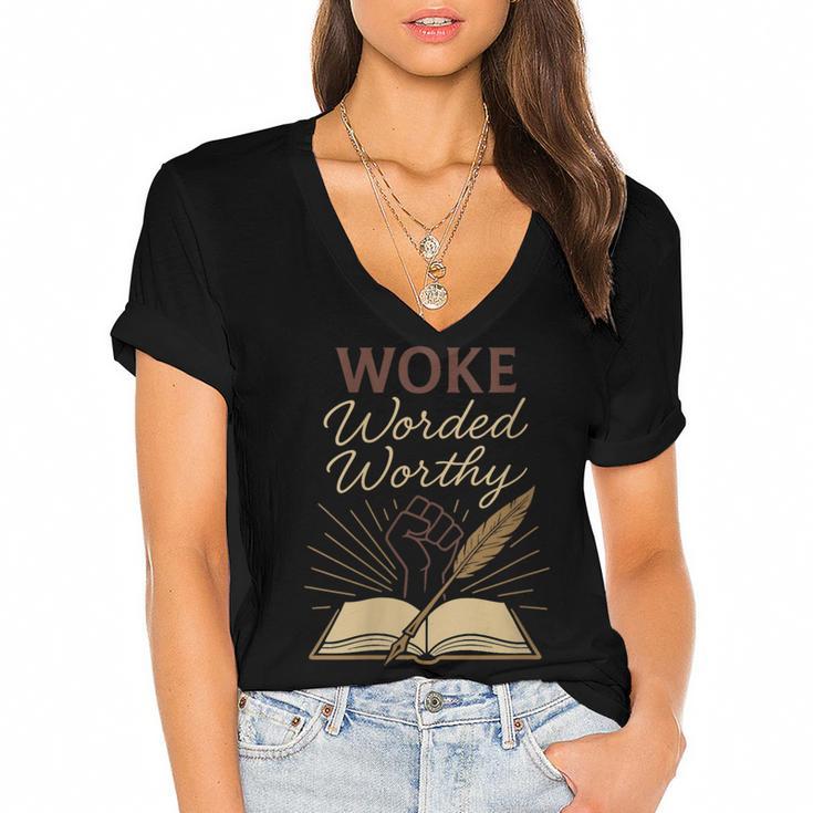 And Booked Afro Literary Pride Book Club Culture Women's Jersey Short Sleeve Deep V-Neck Tshirt				