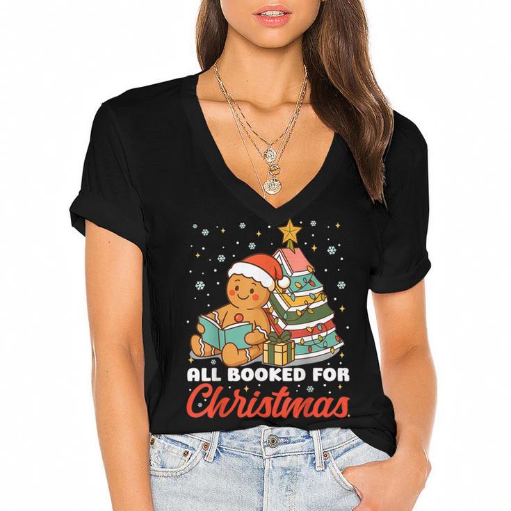 All Booked For Christmas Gingerbread Christmas Tree Book Kid Women's Jersey Short Sleeve Deep V-Neck Tshirt				
