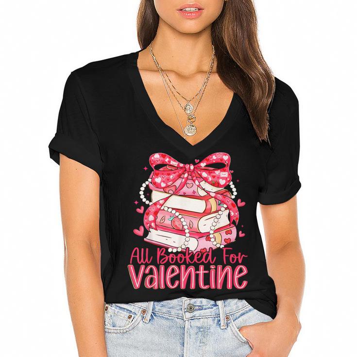 All Booked For Valentine Book Lovers Teacher Girl Women Kid Women's Jersey Short Sleeve Deep V-Neck Tshirt